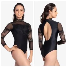 So Danca - 3/4 Sleeve Mesh Lace Leotard - Adult (RDE-2382) - Black