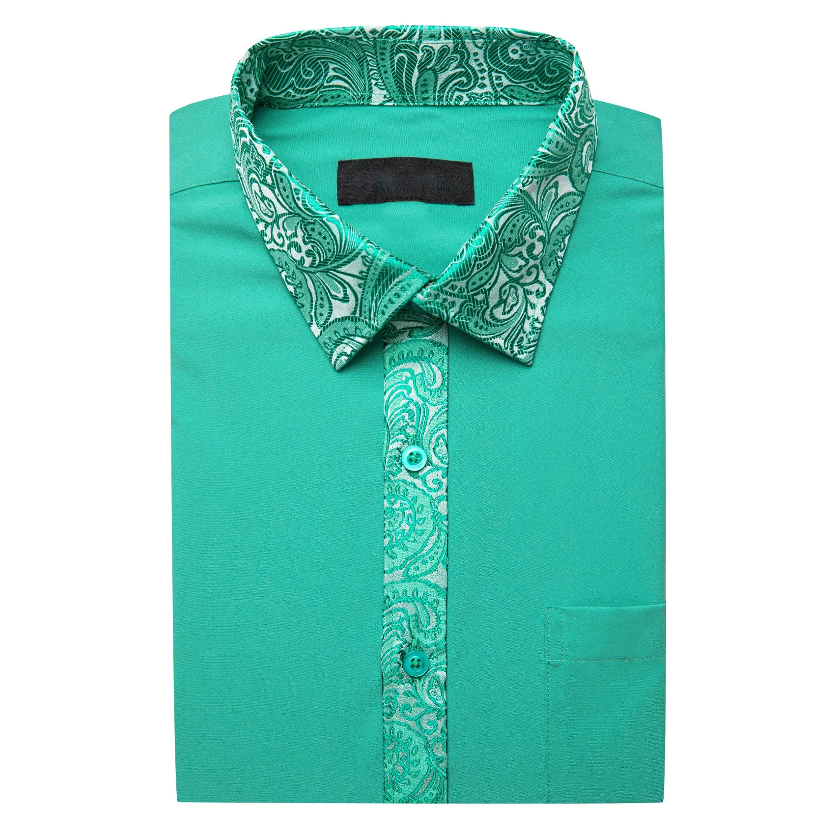 Splicing Style Aqua Blue with Silver Green Paisley Edge Men's Long Sleeve Shirt