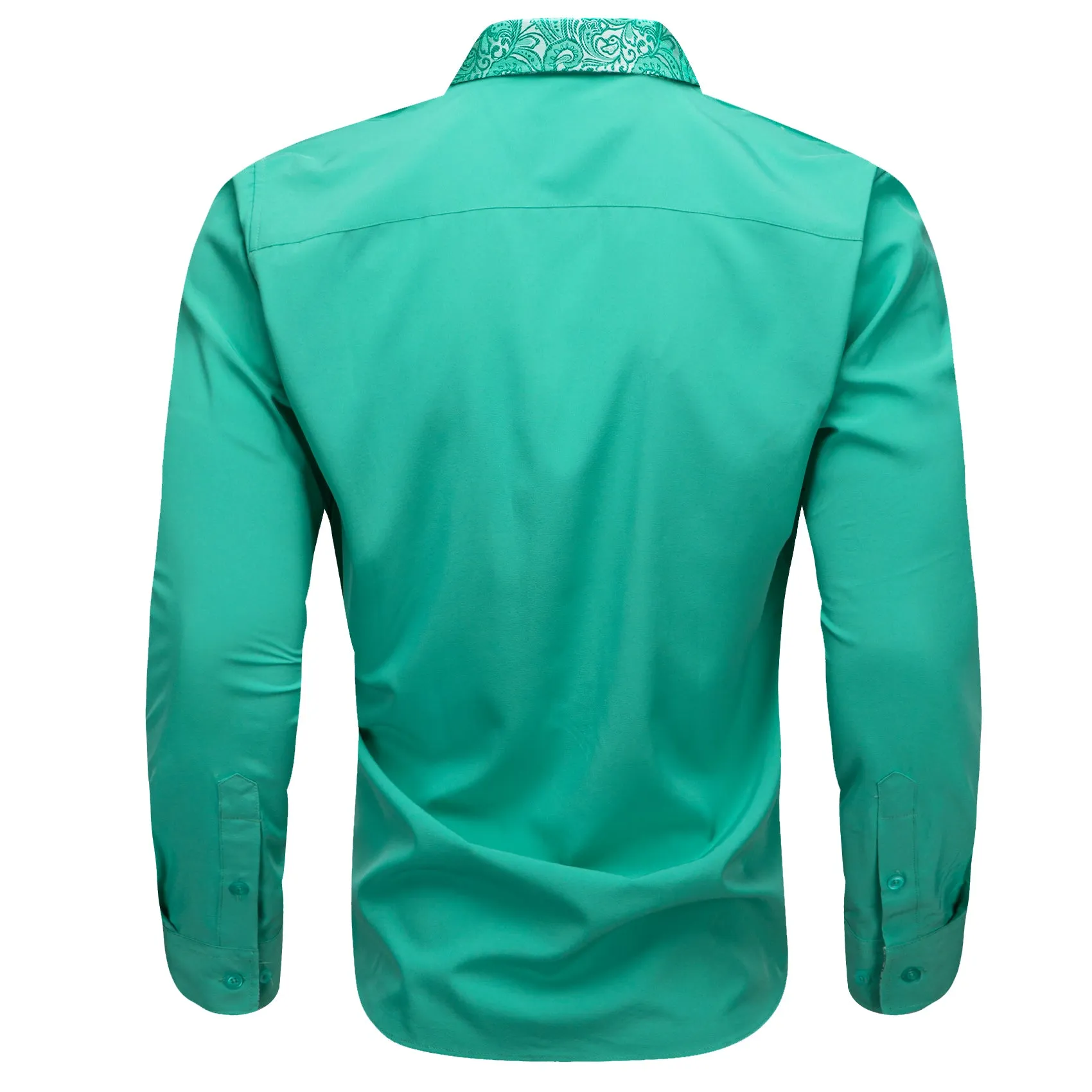 Splicing Style Aqua Blue with Silver Green Paisley Edge Men's Long Sleeve Shirt