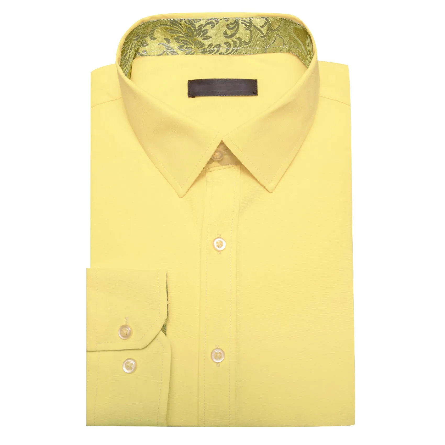 Splicing Style Baby Yellow with White Yellow Floral Edge Men's Long Sleeve Shirt