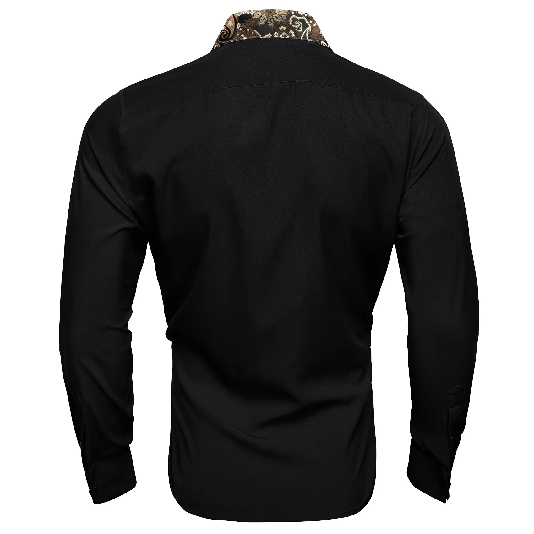 Splicing Style Black with Brown White Paisley Edge Men's Long Sleeve Shirt