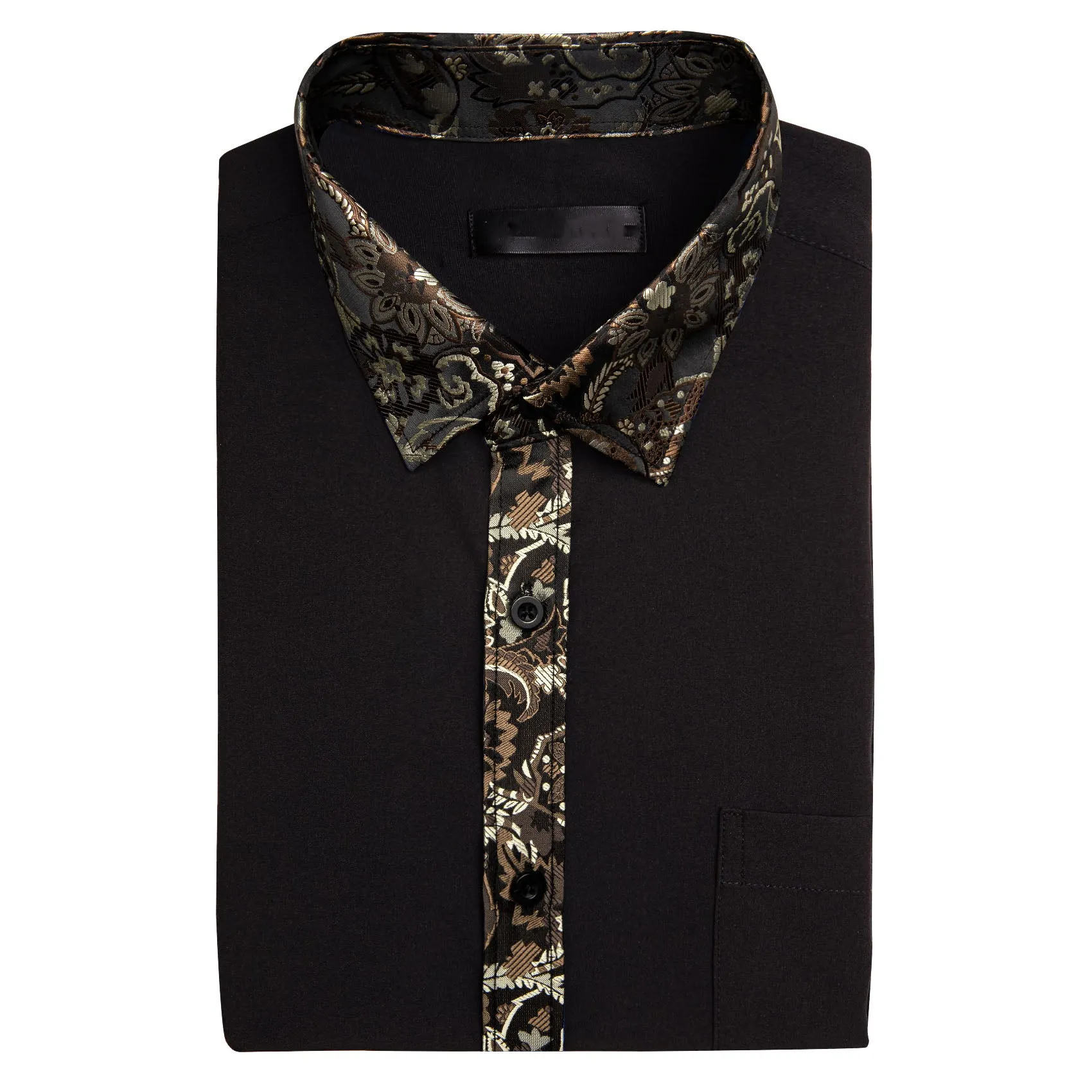 Splicing Style Black with Brown White Paisley Edge Men's Long Sleeve Shirt