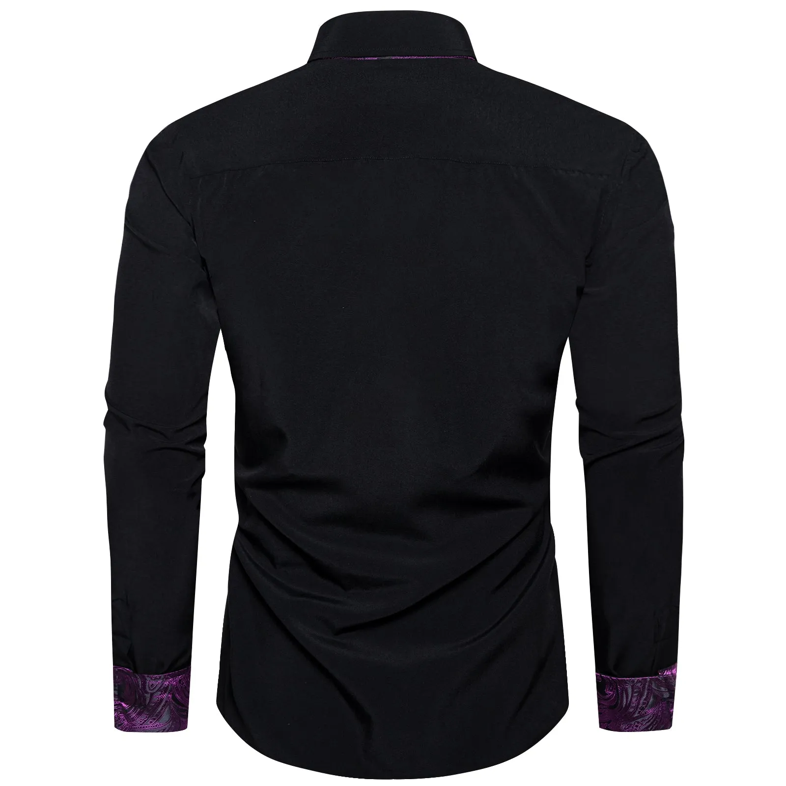 Splicing Style Black with Purple Paisley Edge Men's Long Sleeve Shirt