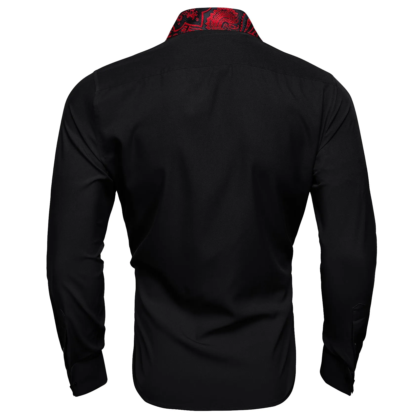 Splicing Style Black with Red Paisley Edge Men Long Sleeve Shirt