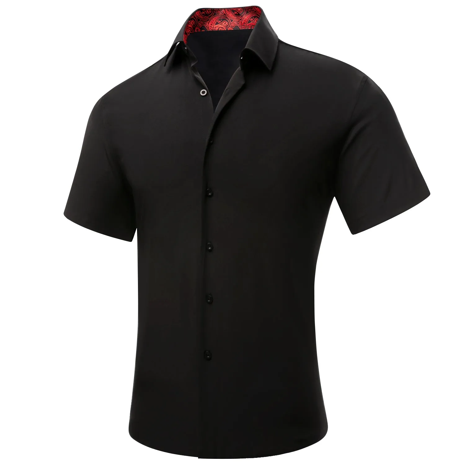 Splicing Style Black with Red Paisley Silk Men Short Sleeve Shirt