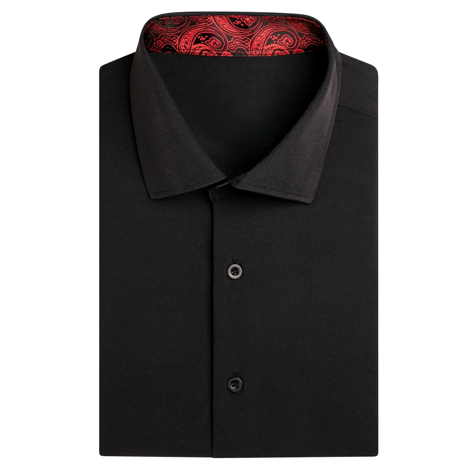 Splicing Style Black with Red Paisley Silk Men Short Sleeve Shirt