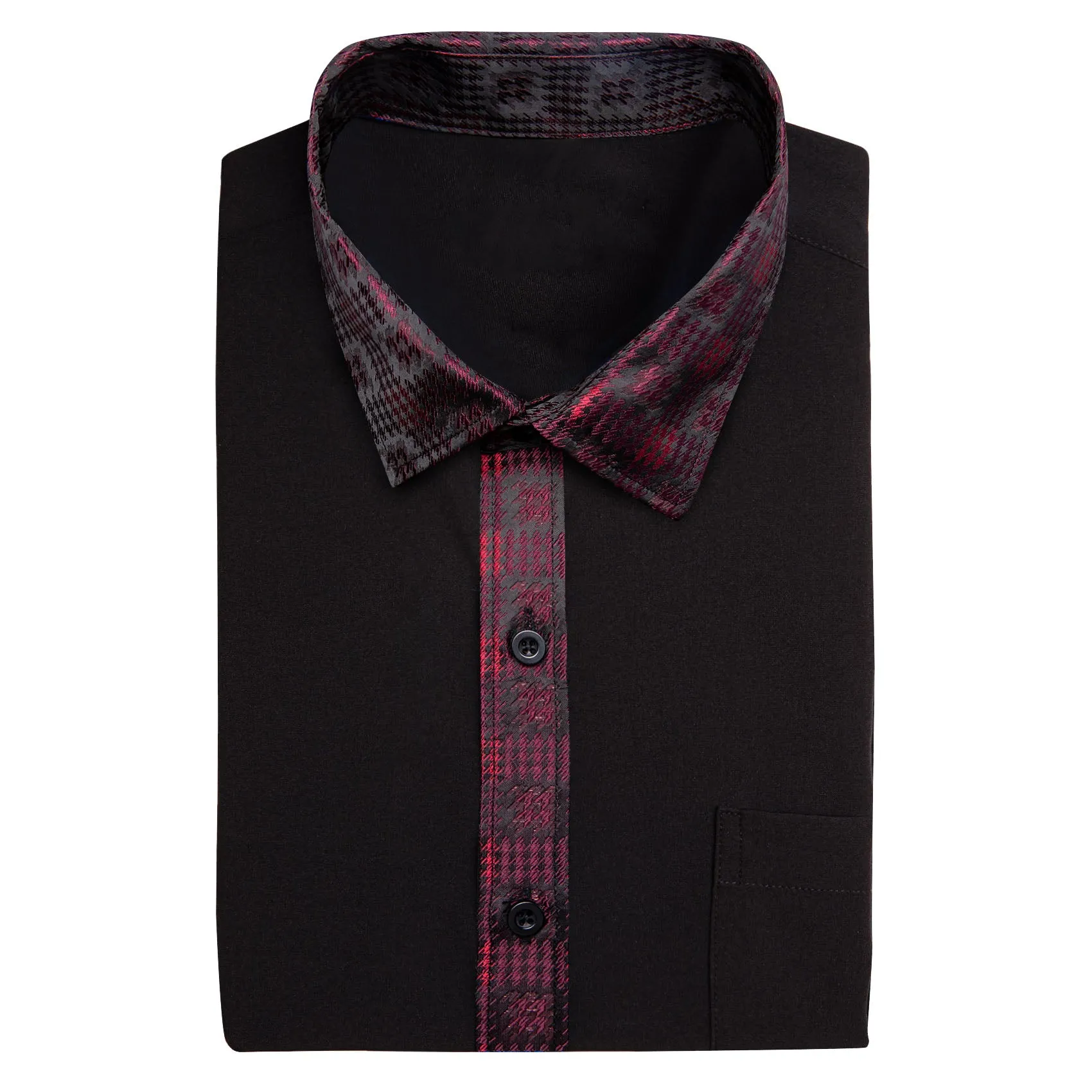 Splicing Style Black with Red Plaid Edge Men's Long Sleeve Shirt