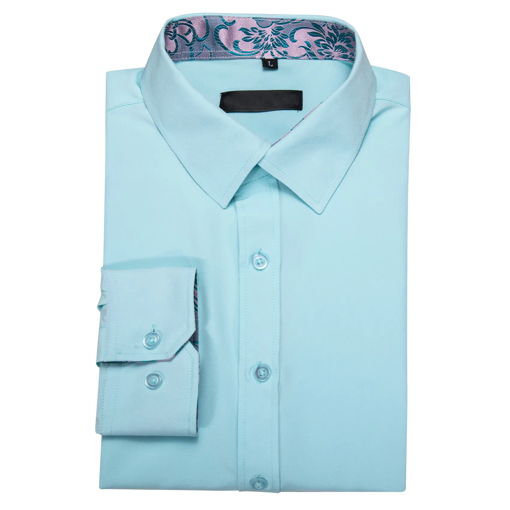 Splicing Style Blue with Silver Blue Floral Edge Men's Long Sleeve Shirt