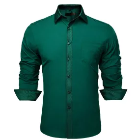 Splicing Style Dark Green with Green Geometric Edge Men's Long Sleeve Shirt