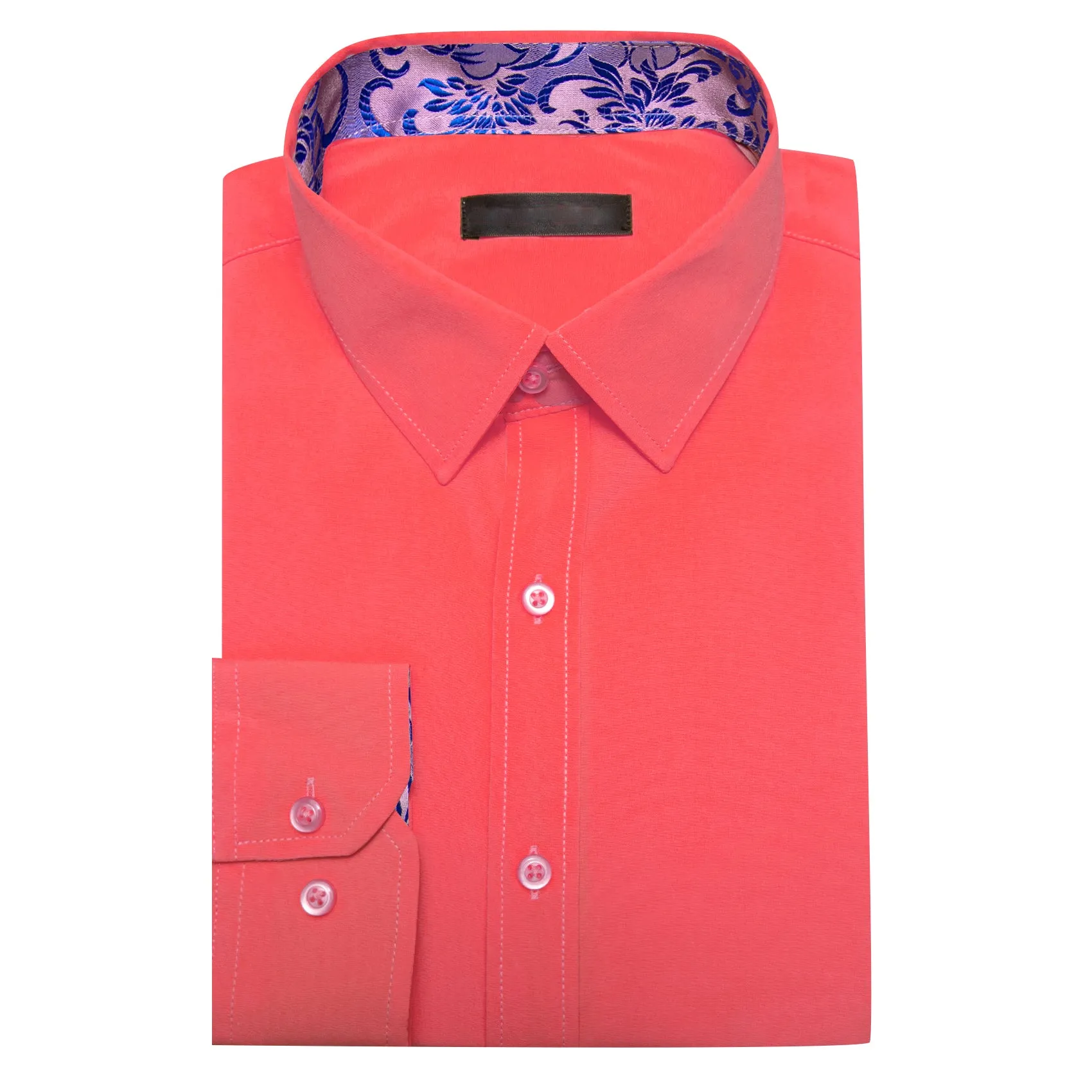 Splicing Style Light Orange with Blue Floral Edge Men's Long Sleeve Shirt