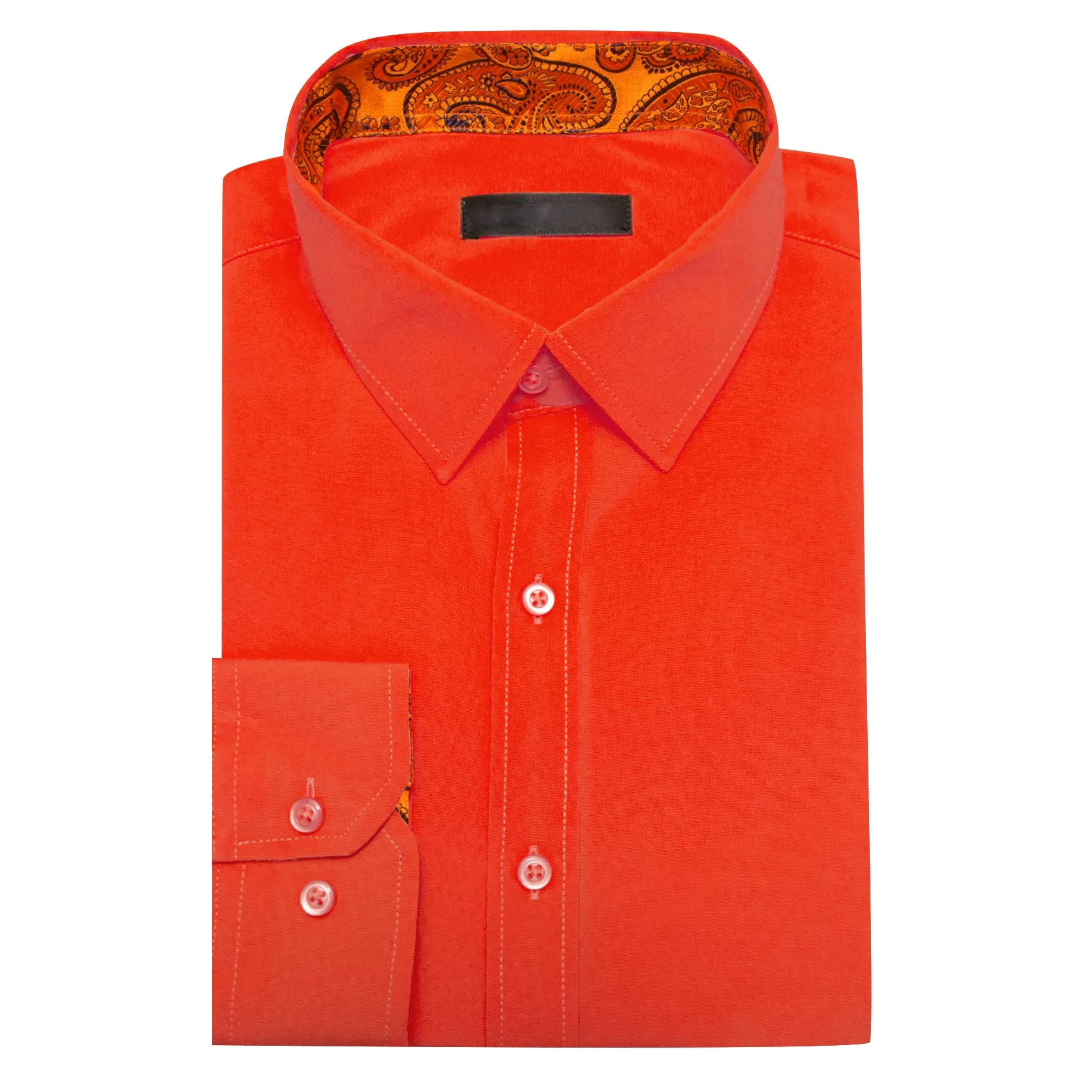 Splicing Style Orange with Blue Orange Paisley Edge Men's Long Sleeve Shirt