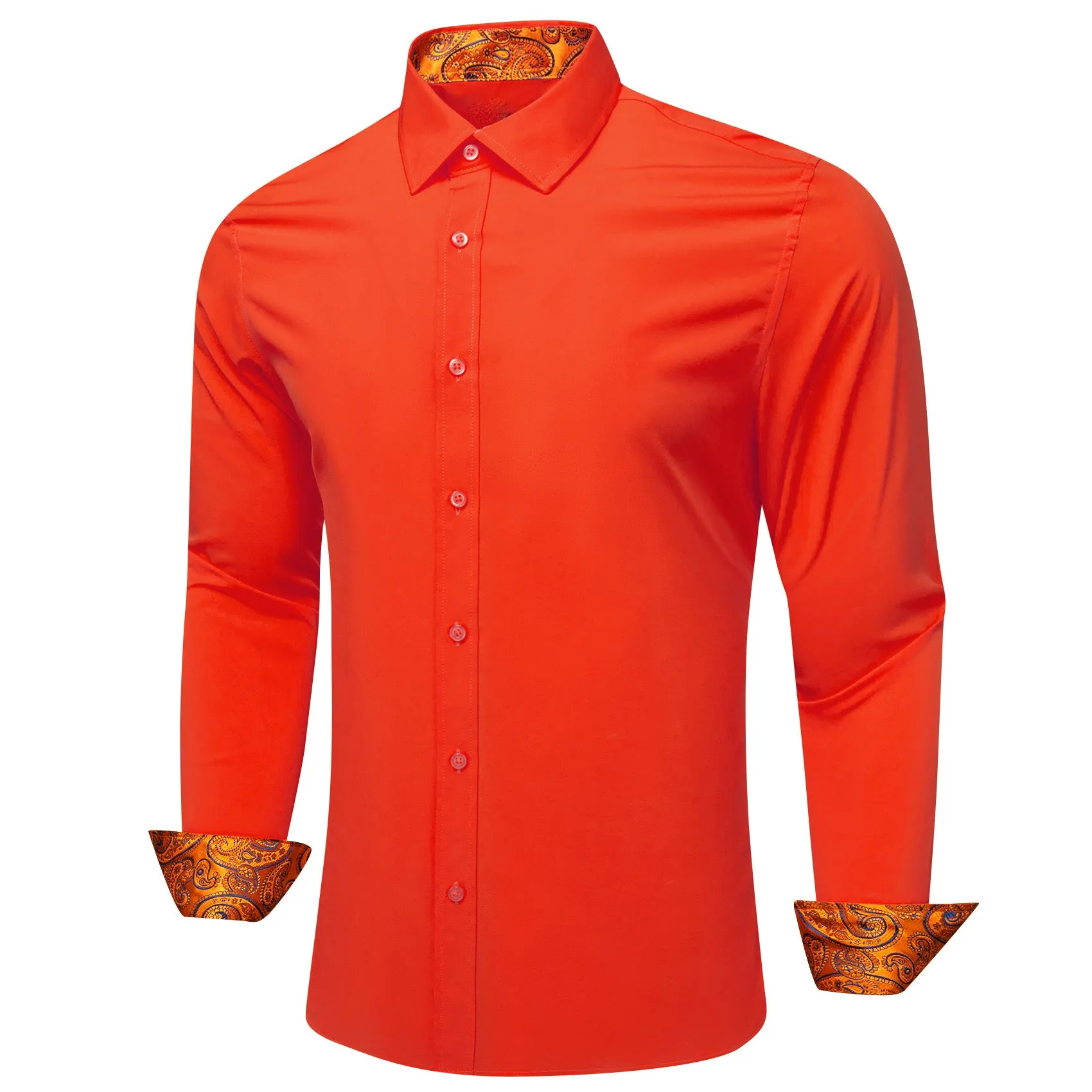 Splicing Style Orange with Blue Orange Paisley Edge Men's Long Sleeve Shirt