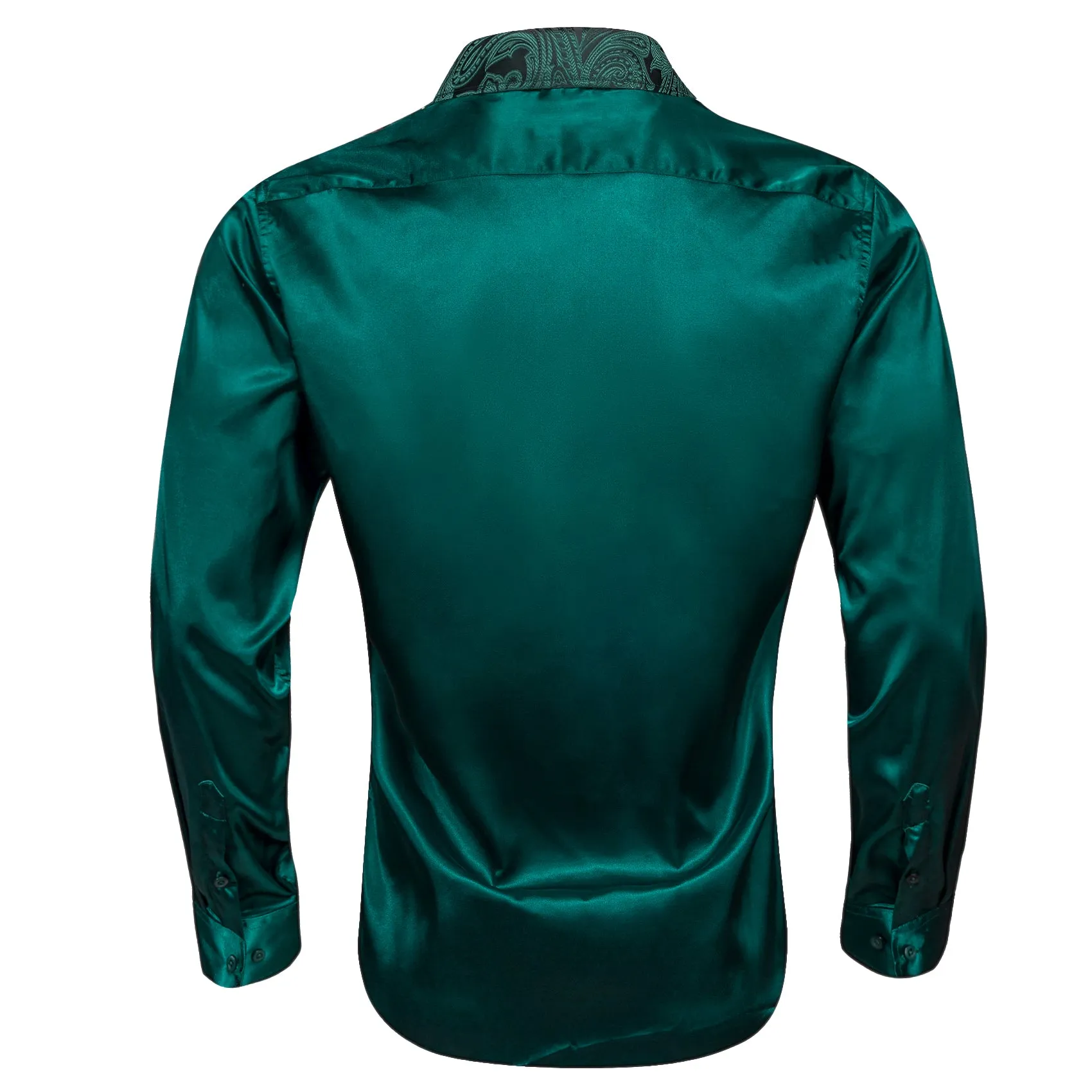 Splicing Style Sapphire Pine Green Solid with Paisley Edge Men's Long Sleeve Shirt