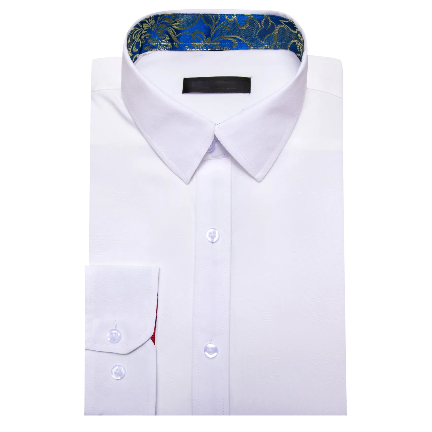 Splicing Style White with Blue Yellow Floral Edge Men's Long Sleeve Shirt