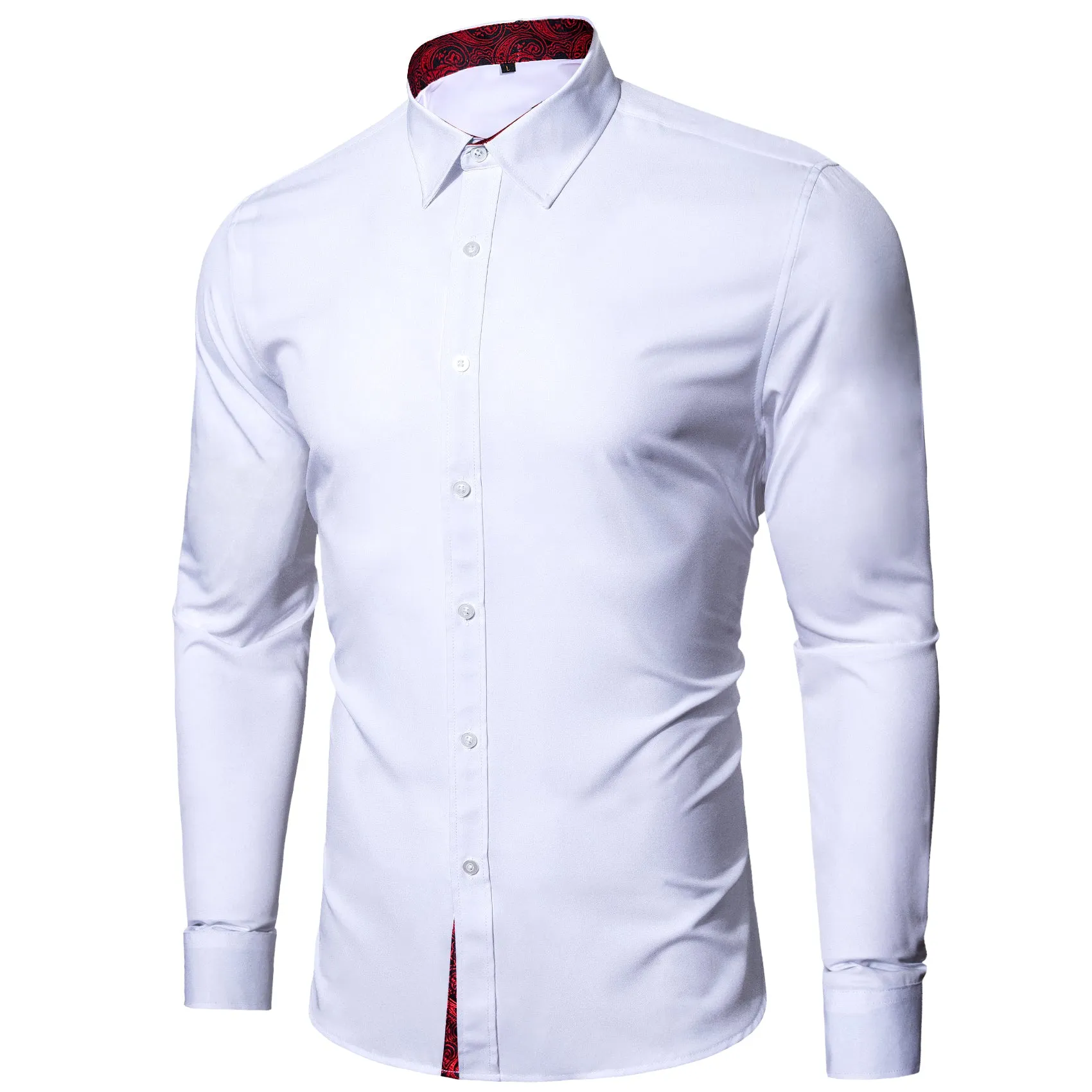 Splicing Style White with Red Paisley Edge Men's Long Sleeve Shirt