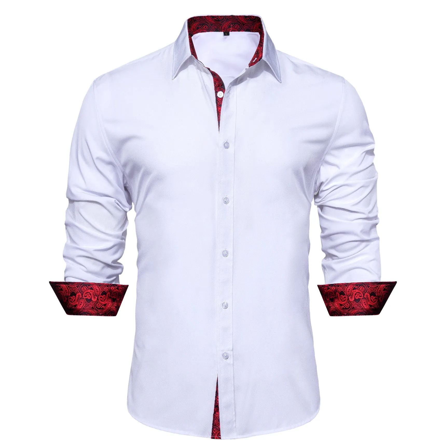 Splicing Style White with Red Paisley Edge Men's Long Sleeve Shirt