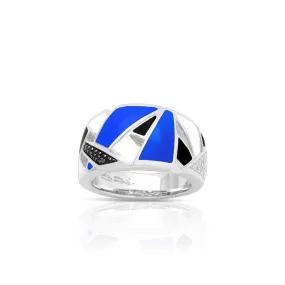 Sterling Silver Blue and Black Enamel CZ Spectrum Ring Size