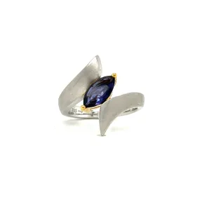 Sterling Silver Iolite Marquise Ring w/ 14KGP