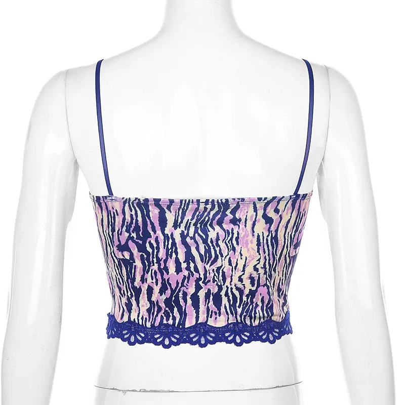 Sweet Girls Cute Crop Tops Patchwork Lace Sexy Sleeveless