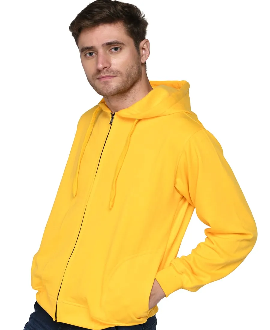 SXV Solid Plain Zipper Sweatshirt Hoodie for Men & Women (Yellow)