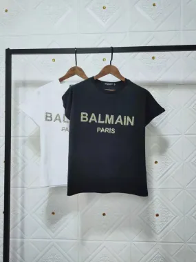 T Shirt Balmain Spring/Summer Heavy Embroidery Hot Drilling Short Sleeve Cotton round Neck Women's T-shirt