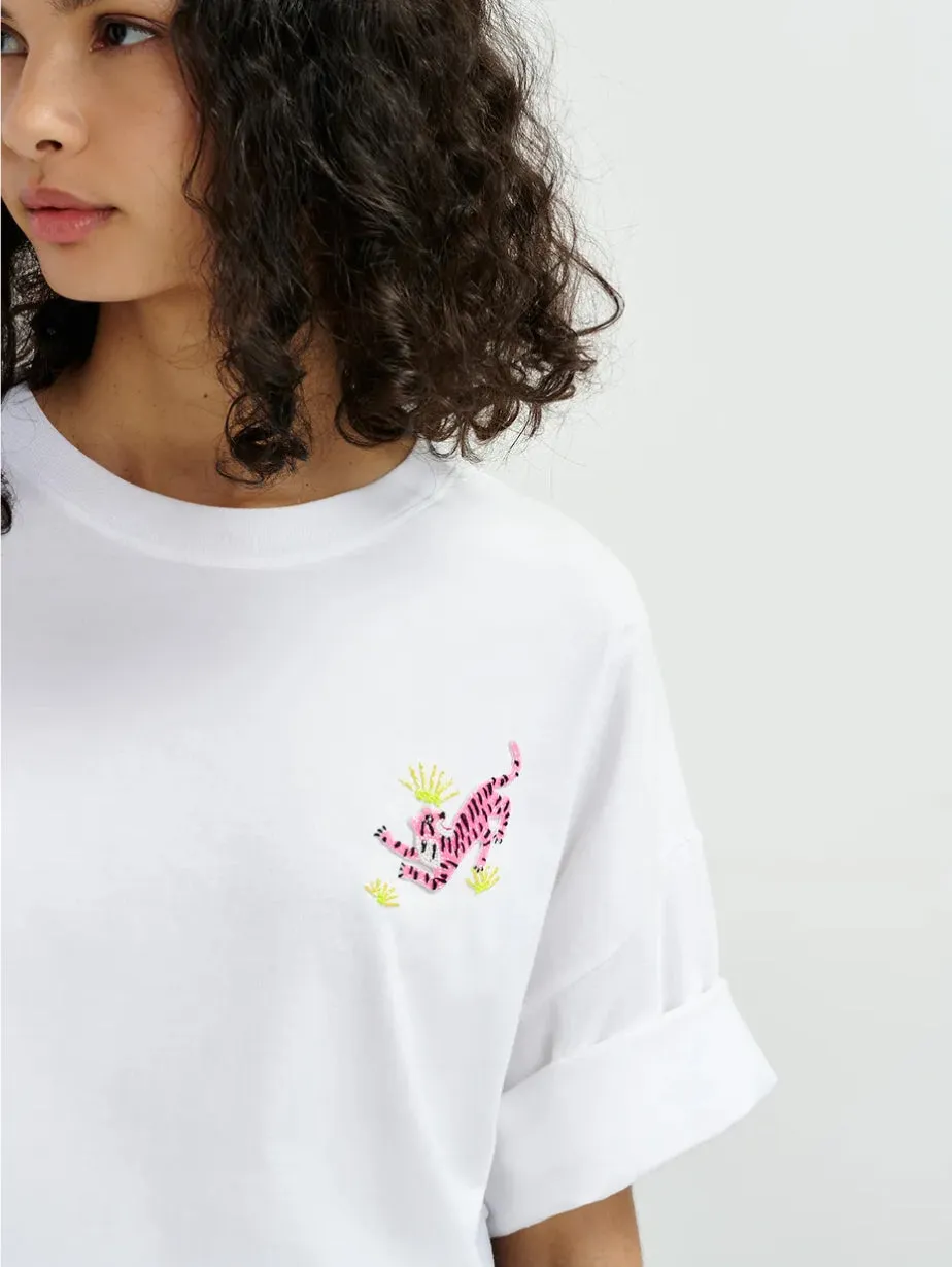 T-shirt Oversize con Ricamo Bianco