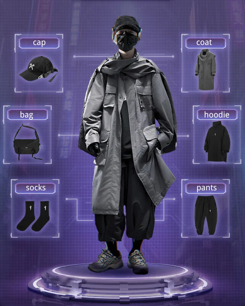 Techwear Functional Multi-Pocket Scarf Long Coat