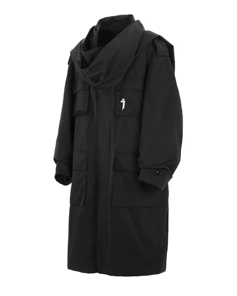 Techwear Functional Multi-Pocket Scarf Long Coat