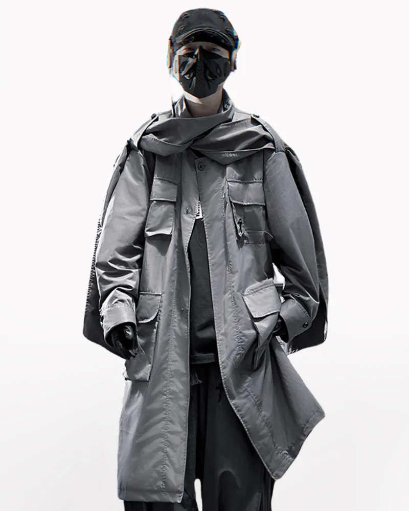 Techwear Functional Multi-Pocket Scarf Long Coat