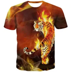 Tiger T shirts Men Animal Tshirt Printed Flame T-shirts Graphic Galaxy Space Shirt Print Fire Tshirt Anime Short Sleeve Fashion