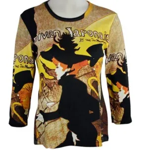 Toulouse Lautrec - Divan Japonais 3/4 Sleeve Scoop Neck Hand Silk Screened Art Top