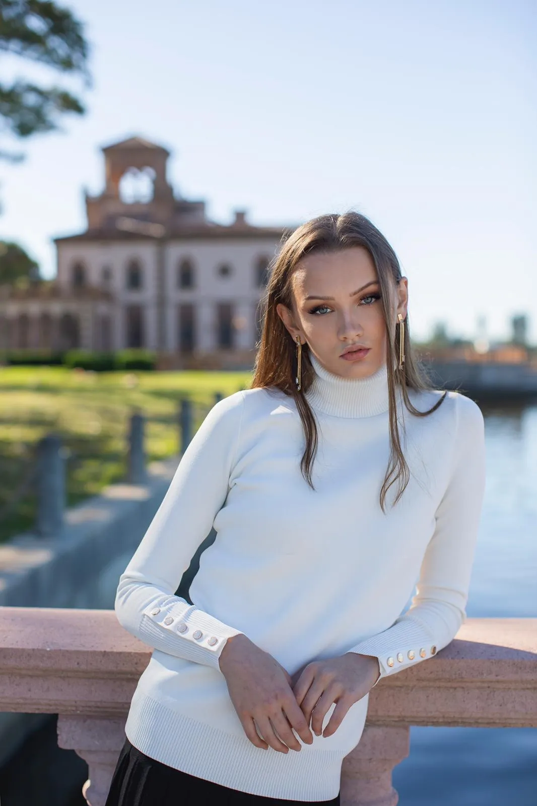 Turtleneck Top with Gold Buttons