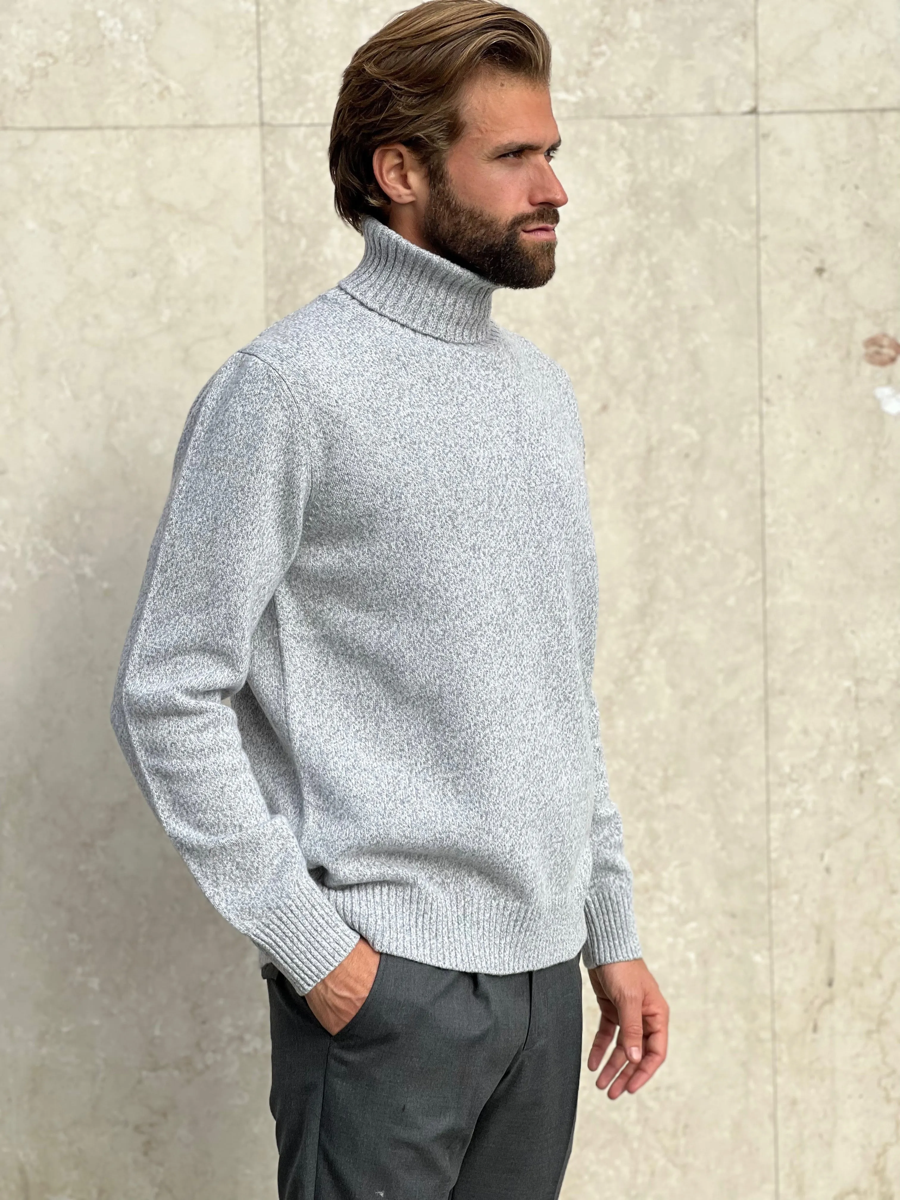 TURTLENECK WOOL & CASHMERE -  LIGHT GREY