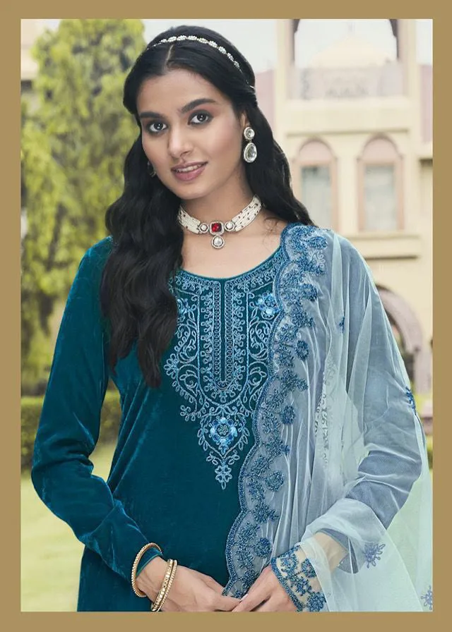 Unstitched Plain Velvet Suits with Net Dupatta for Ladies