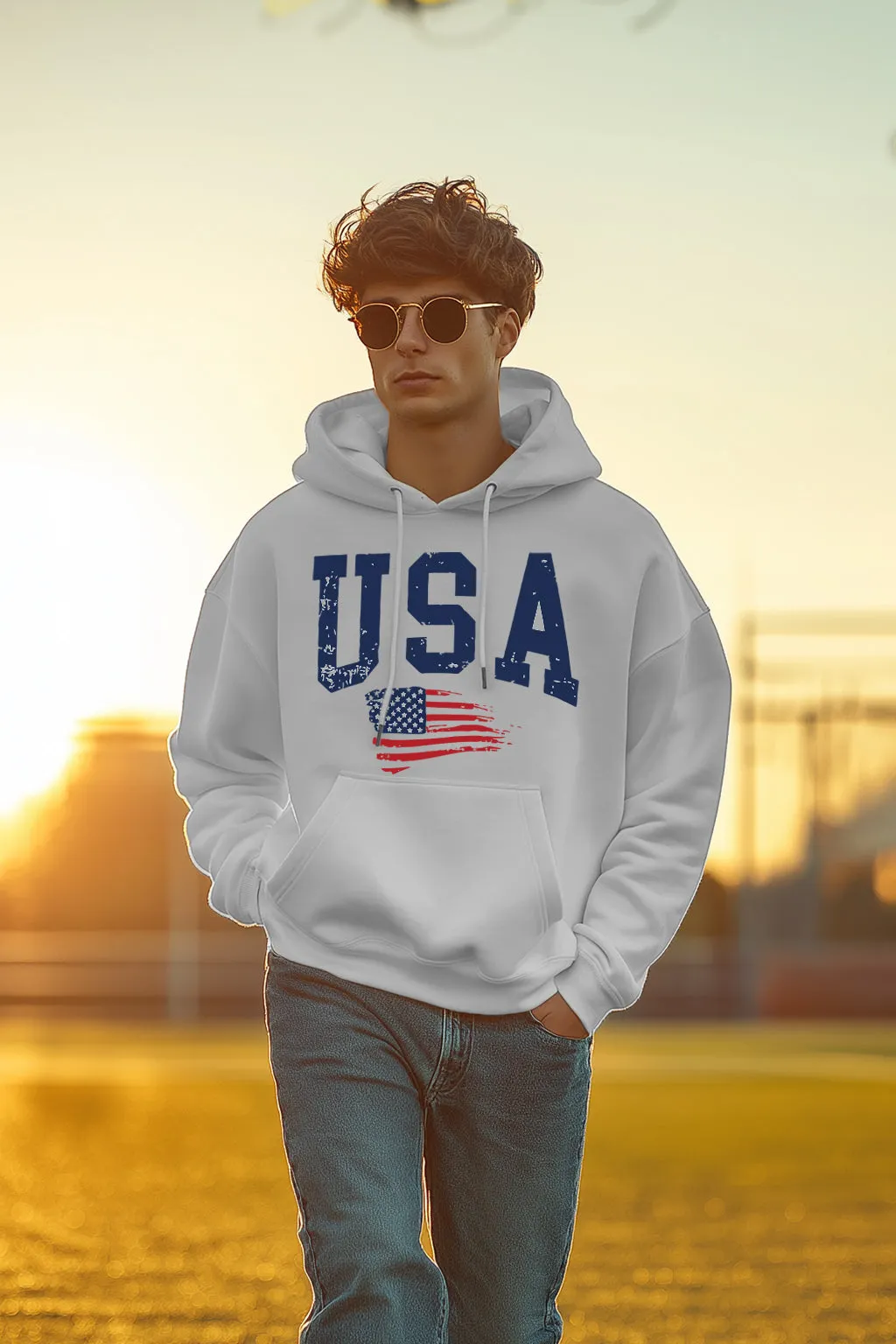 USA White Front Graphic Printed Hoodie