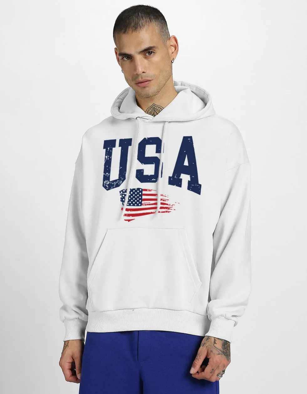 USA White Front Graphic Printed Hoodie