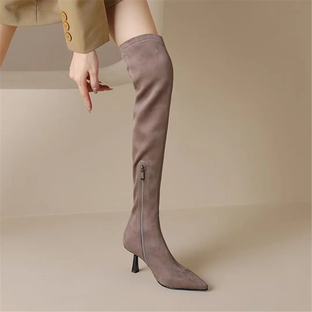 VelvetElegance Flock Finish Pointed Winter Boots