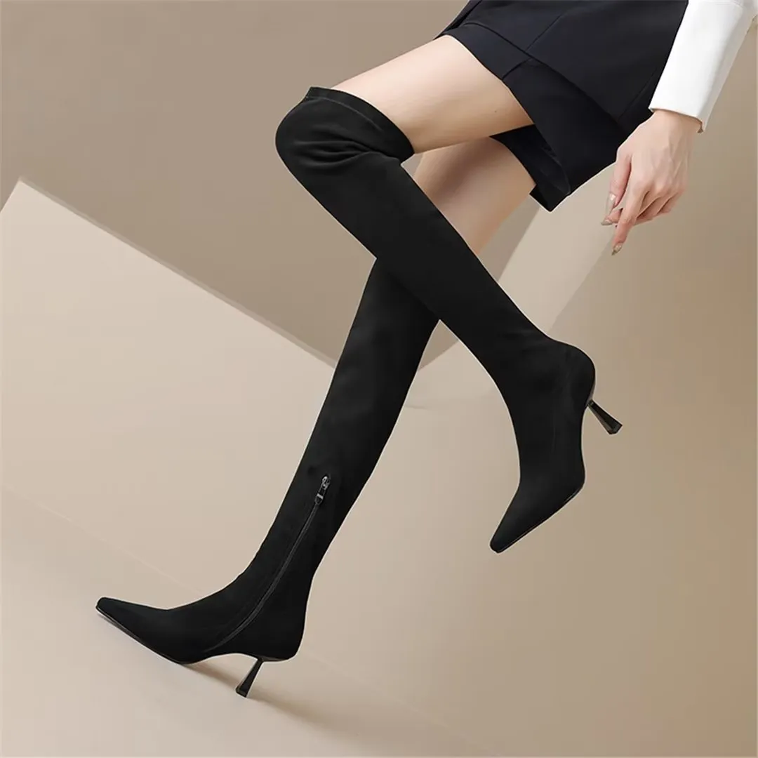 VelvetElegance Flock Finish Pointed Winter Boots