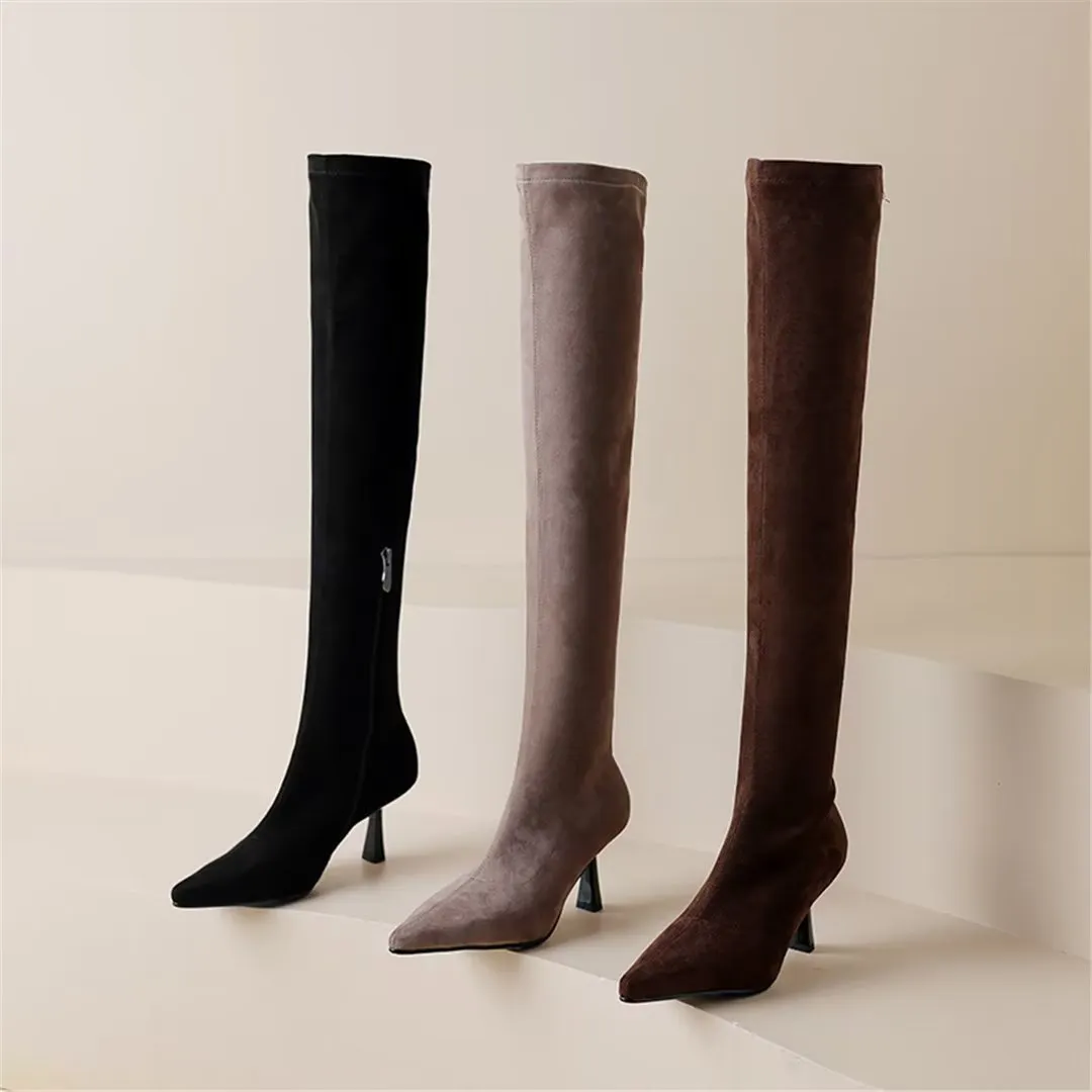 VelvetElegance Flock Finish Pointed Winter Boots