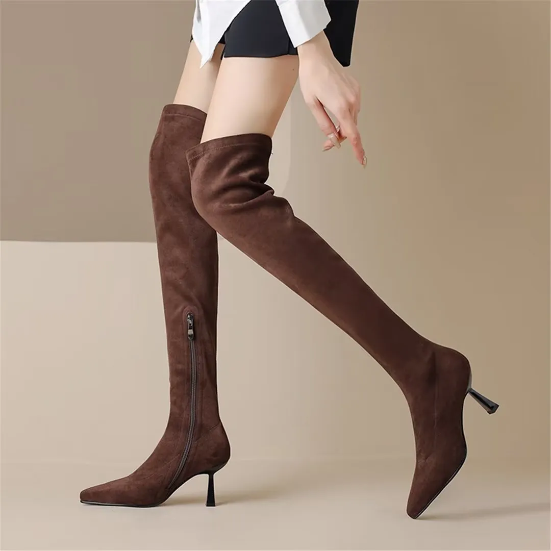 VelvetElegance Flock Finish Pointed Winter Boots