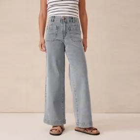 Wide Leg Front Pocket Jean - Vintage Blue