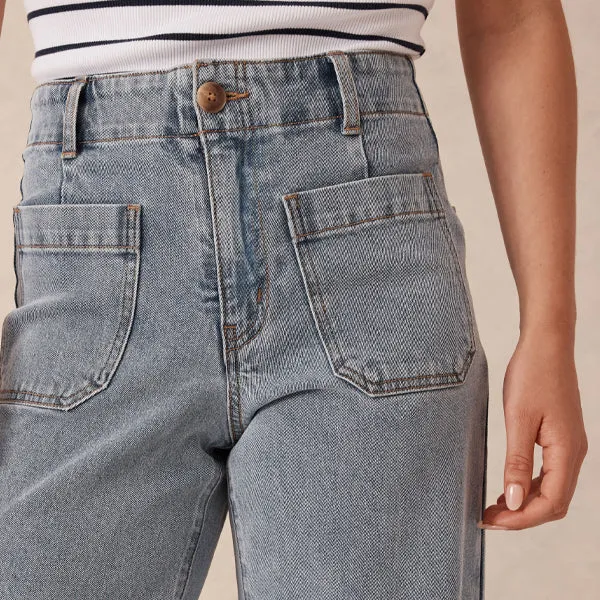 Wide Leg Front Pocket Jean - Vintage Blue