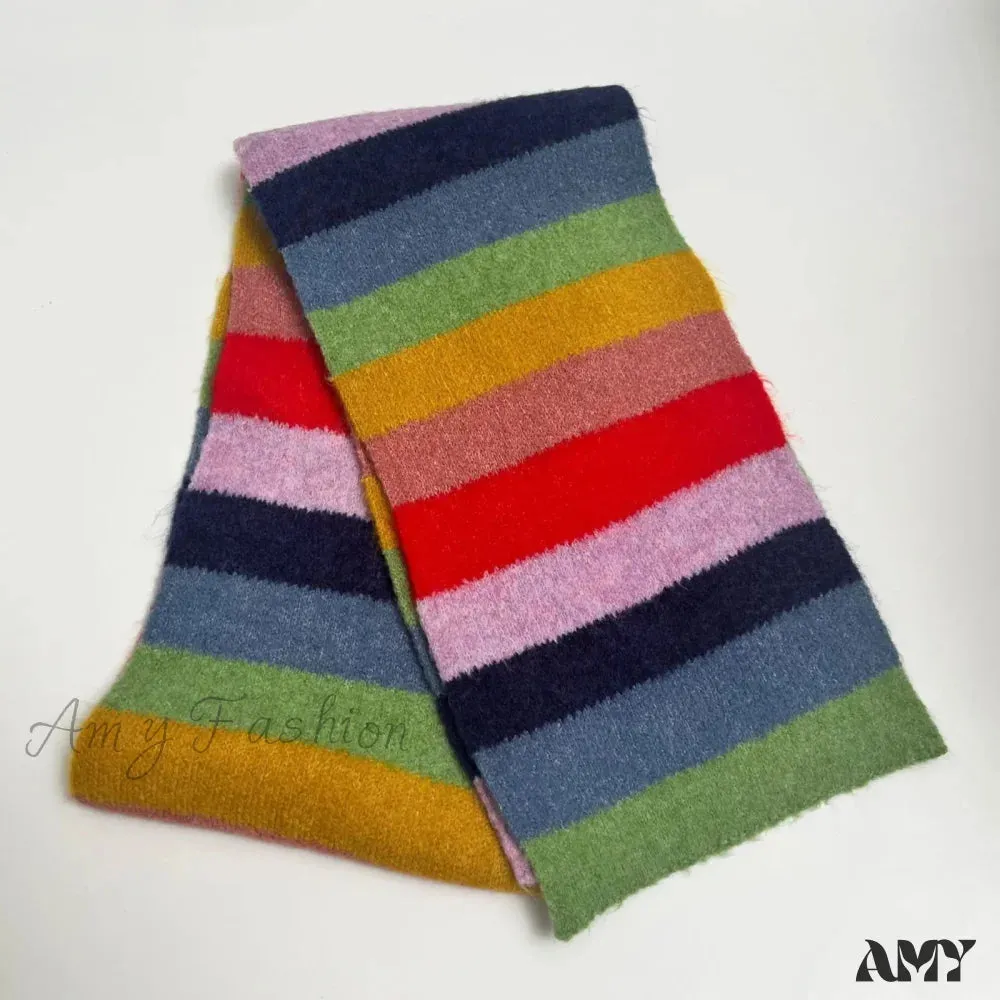 Winter Cashmere Shawl Women Colorful Striped Neck Scarf