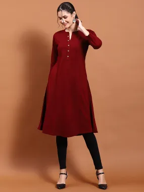 Winter Women Maroon Solid Kurta