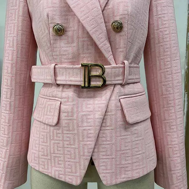 Womans Pink Cotton Blazer Double-breasted Buckle Blazer