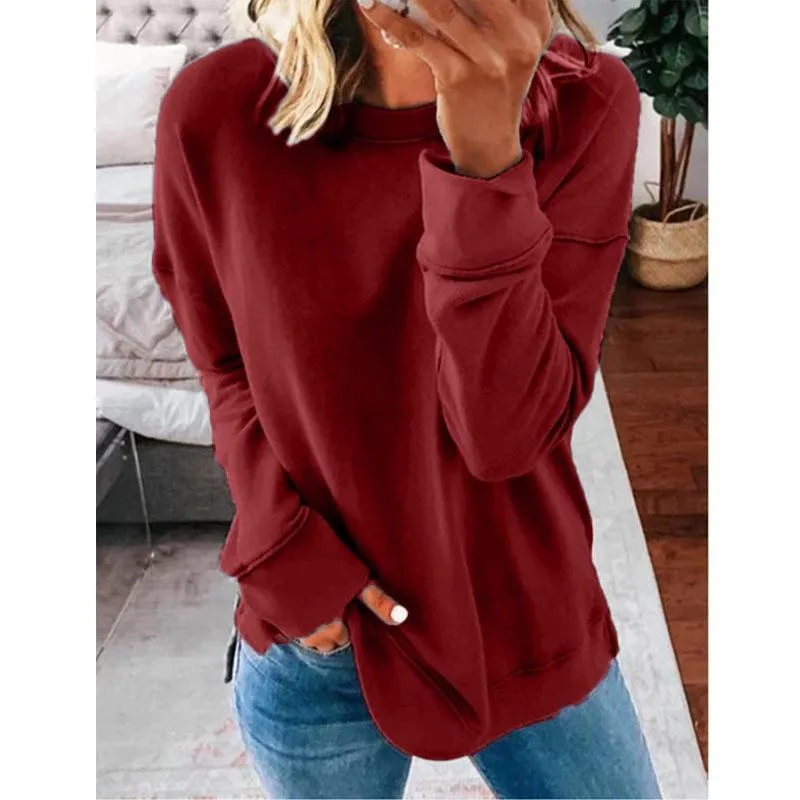 Women pullover tunic solid color long sleeve crewneck sweatshirt