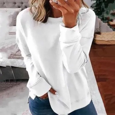 Women pullover tunic solid color long sleeve crewneck sweatshirt