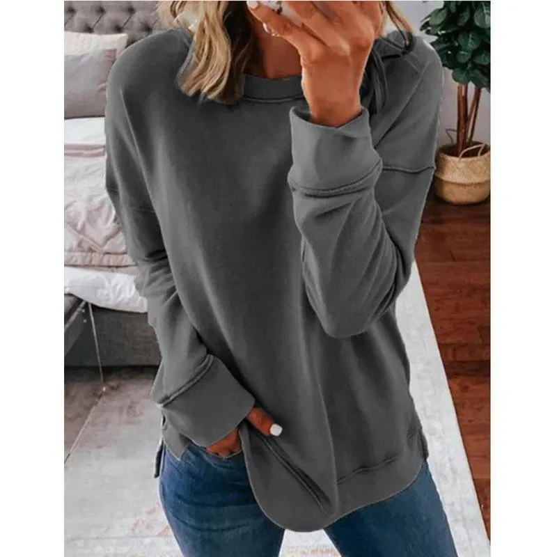 Women pullover tunic solid color long sleeve crewneck sweatshirt