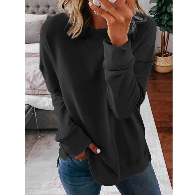 Women pullover tunic solid color long sleeve crewneck sweatshirt