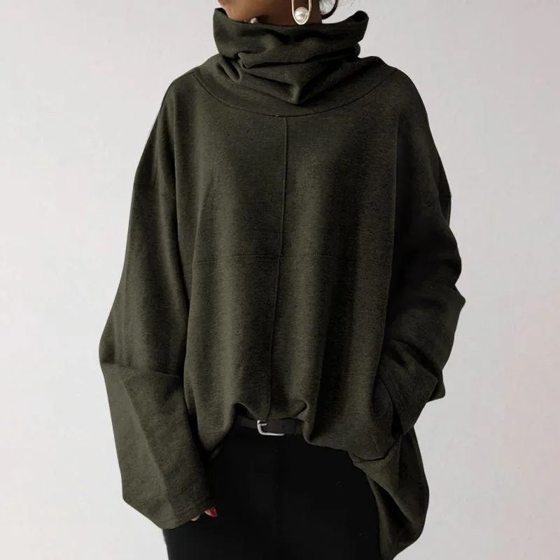 Women winter autumn turtleneck pockets pullover plain sweatshirt